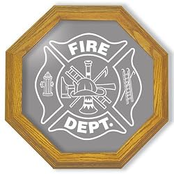 Maltese Cross Firefighter Etched Mirror - Solid Oak Octagon Framed Wall Mirror, 20 inches