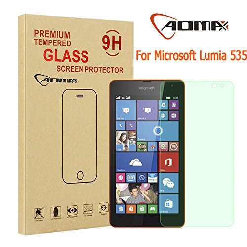 AomaxÂ® For Microsoft Nokia Lumia 535 Tempered Glass Screen Protector [Superslim 0.26mm,2.5D Round Edge,9H Hardness] [Retail Package] (Nokia Lumia 535 Glass)