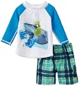 Charlie Rocket Baby-boys Infant Rash Guard with Ship and Island Plaid Short