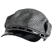 HERRINGBONE NEWSBOY GATSBY CABBY DRIVER CAP HAT * BLACK * Small / Medium