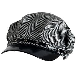 HERRINGBONE NEWSBOY GATSBY CABBY DRIVER CAP HAT * BLACK * Small / Medium