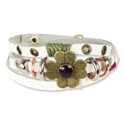 Cheap Girls Jewelry SilberDream leather bracelet white with rivets and a flower for female, teens and girls genuine leather LA2913W For Sale