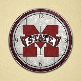 MISSISSIPPI STATE BULLDOGS 12 Stunning Hand Painted Team Logo & Colors ART-GLASS CLOCK