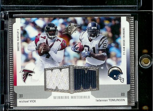 2005 SPx LaDainian Tomlinson / Michael Vick Winning Materials Jerseys San Diego Chargers Atlanta Falcons Football Card - Mint Condition - Shipped In Protective Display Case