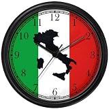 Map of Italy (Black) on Flag of Italy Italy Theme Wall Clock by WatchBuddy Timepieces (Black Frame)