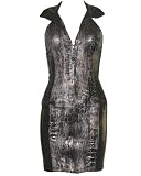 Clubwear Fitted Latex Mini Dress Gold Silver Black Crocodile Pattern Front Zipper