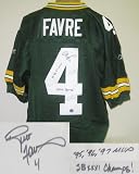 Brett Favre Autographed/Hand Signed Reebok Green Bay Packers Jersey w/SB Champs & 95,96,97 MVP Inscr