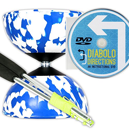 Mr B Harlequin Diabolo, Metal Diablo Sticks & Diabolo Directions Instructional DVD! (Blue & White)