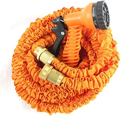 Orange Flexible Garden Hose 50 FT Expandable Water Hose Pipe Lightweight with Brass Connector &amp; Water Hose Nozzle High Pressure Seven Founctions, No Valve