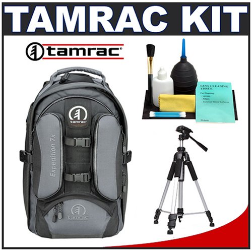 Tamrac 5587 Expedition 7x Digital SLR Camera & Laptop Backpack (Black/Gray) + Tripod + Accessory Kit for Canon EOS 7D, 5D Mark II III, 60D, Rebel T3, T3i, Nikon D3100, D3200, D5100, D7000, D800, A35, A55, A57, A65, A77 Digital SLR Cameras
