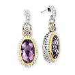 925 Silver & Purple/Pink Amethyst Oval Earrings with 14k Gold Accents