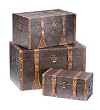 CBK Home 65213 Nested Trunks with Crocodile Leather-look Straps - Aged Tobacco Finish Set of 3