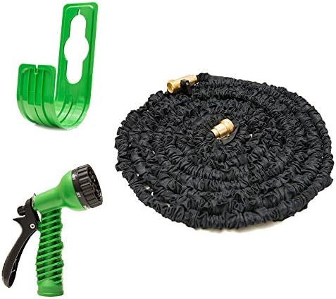 Wetray(TM) Strongest Expandable Garden Water Hose, Tangle Free, Solid Brass Ends, Double Latex Core, Heavy Duty, Lightweight With a Free 7 Pattern Spray Nozzle and Hose Hanger (100 ft)