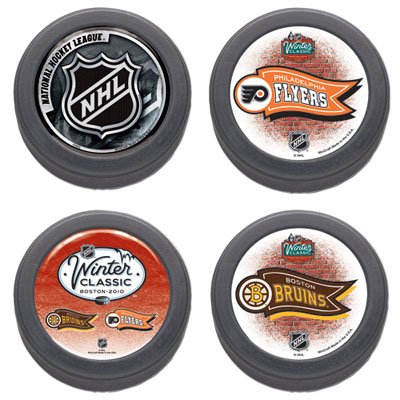 NHL 2010 Winter Classic Flyers VS Bruins 4 Collector Puck Gift Set