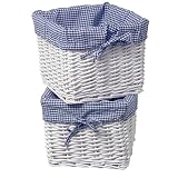 Set of 2 White Baskets with Navy Gingham Liners