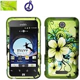 Cricket ZTE Score X500 Hawaiian Flower Vine on Green Design (B-HFL), Rubberized Coated Surface Impact Defender Hard Plastic Case Skin Cover Faceplate + Peace Charm and Strap Combo