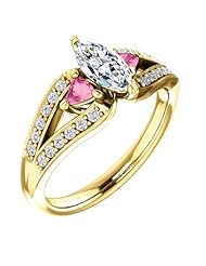 10K Yellow Gold Marquise Cut Diamond and Pink Sapphire Ring -- LIFETIME WARRANTY