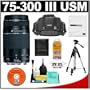 Canon EF 75-300mm f/4-5.6 III USM Zoom Lens + Canon 2400 DSLR Gadget Bag Case + Tripod + Accessory Kit for Digital Rebel XT, XTi, XSi, XS, T1i, EOS 30D, 40D & 50D Digital SLR Cameras