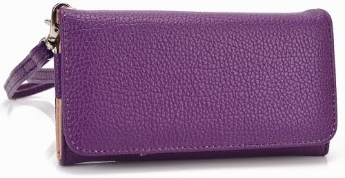Smartphone Wallet Case fits Gigabyte Gsmart Tuku T2 with Credit Card Holder Universal Fit (Purple) + NextDIA Velcro Cable