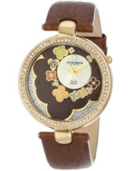 Akribos XXIV Womens AK601BR Lady Diamond Flower Dial Swiss Quartz Leather Strap Watch