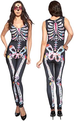 LymanC Women's Stylish Printed Sugar Skull Halloween Catsuit Costume