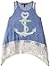 Derek Heart Girls' Big Sleeveless Sharkbite Tank W/BTM Lace Hangdown & Cf Artwork