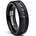 Men's Black Titanium Ring Wedding Engagement Band With 9 Large Princess Cut Channel Set Black CZ, 8mm Sizes 7-13