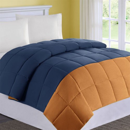 Comfort Classics Color Block Microfiber Down Alternative Comforter - Orange/Navy - Full/Queen