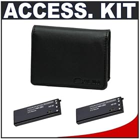 Casio Exilim EX-CASE-10 Leather Case (Black) + (2) Spare NP-50 Battery Packs for Casio... by Casio