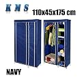 Large Double Navy Canvas Wardrobe Steel Frame Non-woven Fabric Cover Portable Storage Furniture with Shelves and Manual