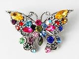 Mini Colorful Rhinestone Rainbow Pride Flying Silver Tone Butterfly Pin Brooch