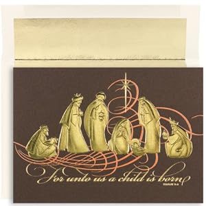 Gold Nativity On Mocha Religious Christmas Cards -