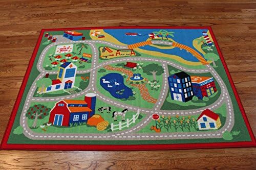 Street Map Red City Kids Play Rug ,Educational Rug ,Boys Rugs Girls Rugs ,Activity Paly Area Rugs (5x7 actual is 4'.10 x7')