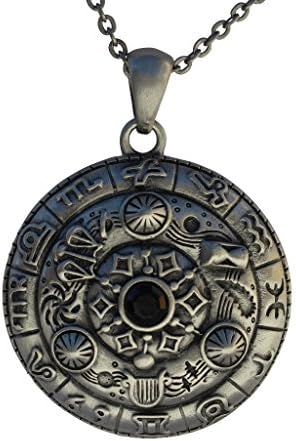 Masada Jewelry, Pewter Zodiac Astrology Wheel Pendant Necklace