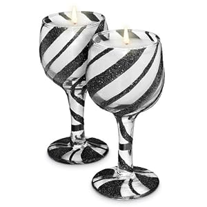 Holiday Peppermint Swirl Wine Glass Black and White Candle Set - Set of 2 by 