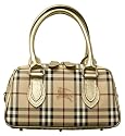 Burberry Bennett Check Coated Canvas Gold Leather Handbag 3201019