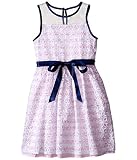 [ユーエス エンジェルス] Us Angels Organza Strip Sleeveless Illusion Dress w/ Belt & Full Skirt (Toddler/Little