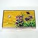 Antique Alive Mother of Pearl Orchid Design Yellow Business Credit Name ID Card Holder Case Metal Stainless Steel Engraved Slim Purse Pocket Cash Money Wallet