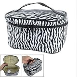 Rosallini Women White Black Zebra Print Zip Up Cosmetic Bag Pouch