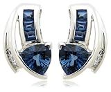 10k White Gold Trillion-Cut Lab-Created Ceylon Sapphire Earrings w/ Diamond Accent