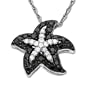 14k White Gold Black and White Diamond Starfish Pendant (1/5 cttw), 18"