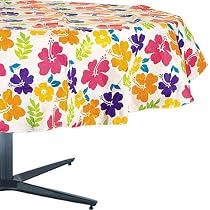 White Hibiscus 60in Round Vinyl Tablecover