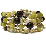 Serpentine Bracelet 02 Coil Wrap Green Black Wood Crystal Healing Natural Stone