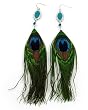 LONG 6" Peacock Feather and Imitation Turquoise Dangle Earrings Fashion Jewelry