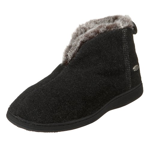 ACORN Women's Chinchilla Bootie Slipper, Black, M