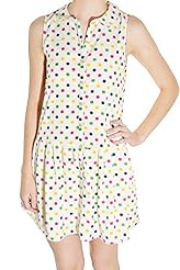  Pleated Polka Dot Print Polyester Dropped   Waistline  Shirt  Dress With a Bow(s)