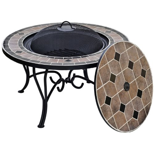 La Hacienda Pompei Fire Pit Converts To Table Mosaic Mesh Cover D