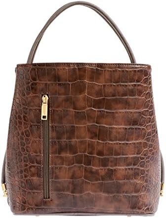 Samoe Style Brown Crocodile Classic Handbag with Adjustable Straps