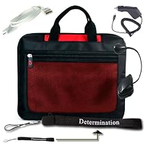 Kroo Red Seal Case For Kindle DX + USB Data Cable + Black Car Charger + Black E-Reader Light + Determination Strap (Combo)