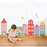 Dollhouse Town Wall Decals Removable, Reusable Peel and Stick!
